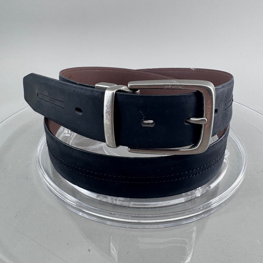 Timberland Mens Size 40 Reversible Leather Belt Matte Black Silver Buckle Casual